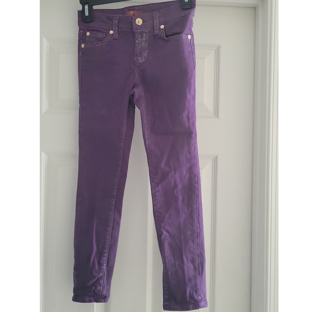 7 For All Mankind Girls Purple Metallic Shimmer Skinny Jeans Size 10
